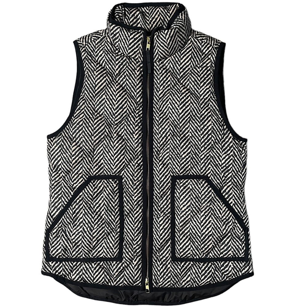 Women's J.CREW Excursion Black / Tan Herringbone Quilted Vest Size X-Small